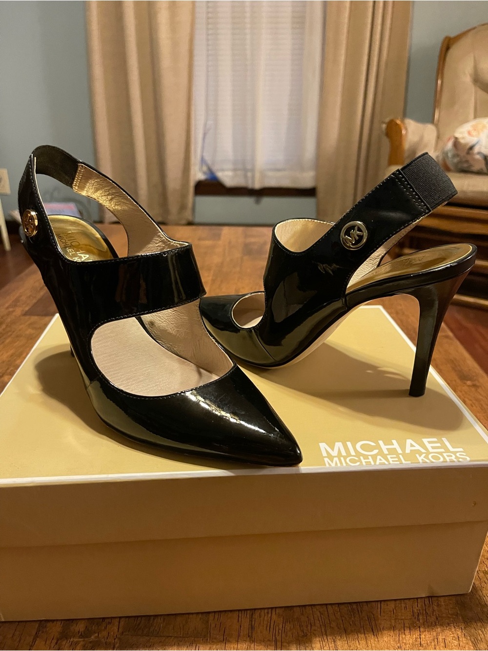 Michael Kors Black Patent Leather Pointed Slingback Pumps